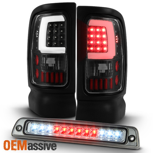 Fit 94-01 Ram 1500 2500 3500 Black LED Tube Tail Lights + 3rd Brake Cargo light