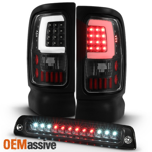 Fit 1994-2001 Ram 1500 2500 3500 Black LED Tube Tail Lights + 3rd Brake light