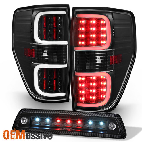 Fit 09-14 Ford F150 Black LED Tube Tail Lights Brake Lamps+3rd Brake Cargo light