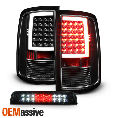 For 09-18 Dodge Ram Black LED Tail Lights Housing + 3rd Brake Light in Smoke Len