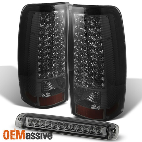 Fit 1999-2002 Silverado Sierra LED Smoked Tail Lights Lamps+LED 3rd Brake Lamp