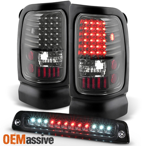 Fit 1994-2001 Dodge Ram 1500 2500 3500 Black LED Tail Lights + 3rd Brake Lamp