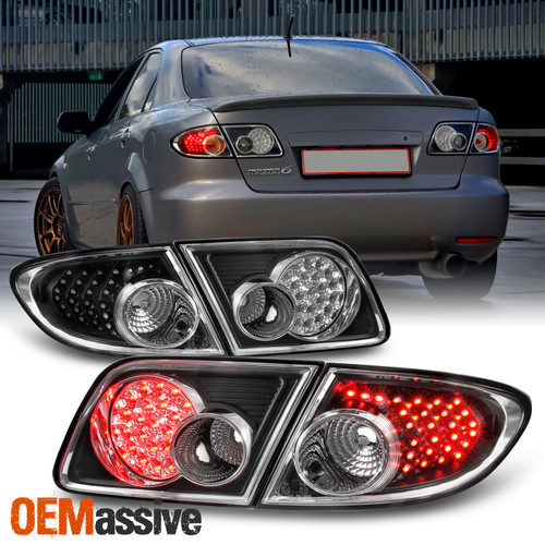 Fits 03-08 Mazda Mazda 6 Sport JDM Black Full LED Tail Lights 4Pcs W/Trunk Piece