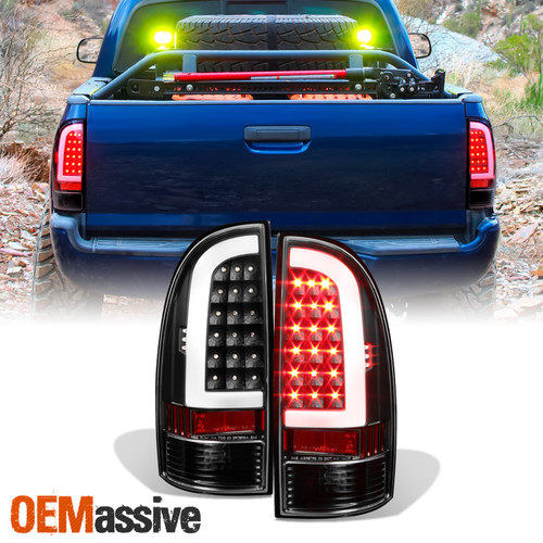 Fits 05-15 Toyota Tacoma Pickup Truck LED Tube Black Tail Lights Brake Lamp Pair