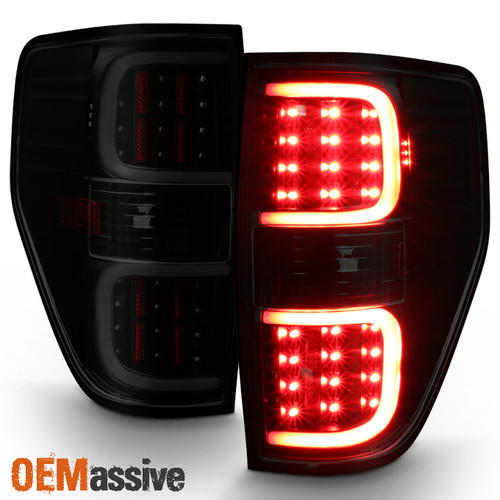 Fit 2009-2014 Ford F150 F-150 Pickup Black Smoked LED Tube Tail Lights Lamps