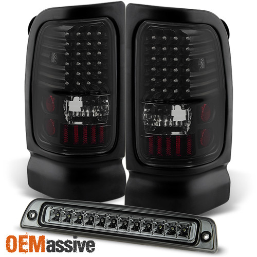 Fit 1994-2001 Ram 1500/2500/3500 Black Smoked Tail Lights+LED 3rd Brake Light