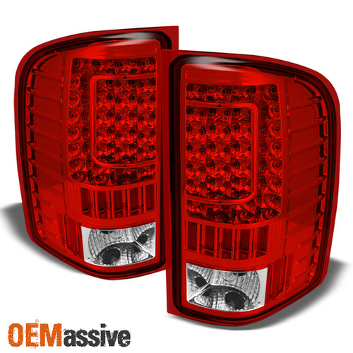 Fits 07-13 Silverado 1500 2500 3500 Pickup Red Clear LED Tail Lights Brake Lamps