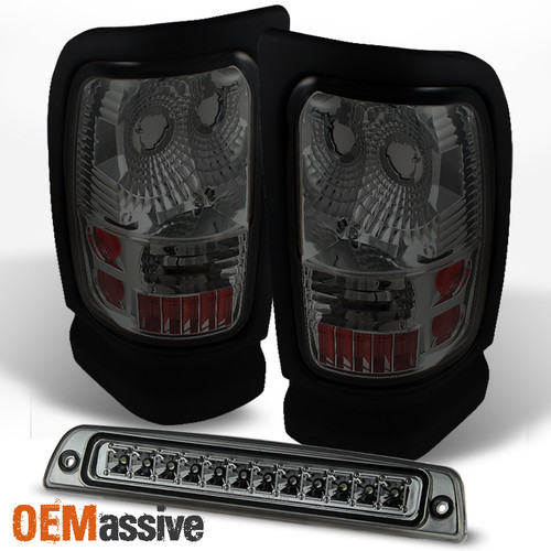 Fit 1994-2001 Dodge Ram 1500/2500/3500 Smoked Tail Lights+LED 3rd Brake Light