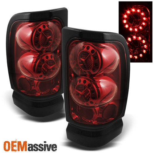 Fits 94-01 Dodge Ram 1500/2500/3500 Pickup Red Smoked LED Ring Tail Lights Lamps