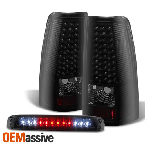 Fit 03-06 Silverado 04-06 Sierra LED Tail Lamps +3rd Brake Light - Black Smoke