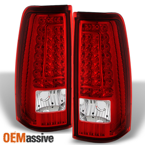 Fits 1999-2002 Silverado 1999-2003 Sierra Red Clear LED Tail Lights Brake Lamps
