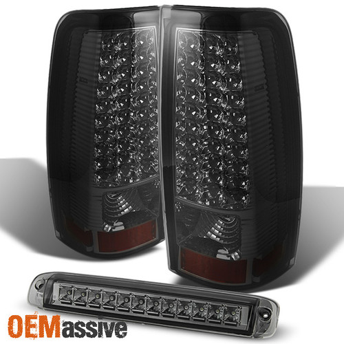 Fit 2003-2006 Chevy Silverado GMC Sierra LED Smoked Tail Lights+3rd Brake Lamp