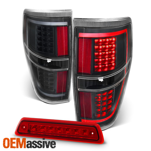 Fits 2009-2014 Ford F150 FULL LED Light Bar Black Tail Lights+Red Lens 3rd Brake