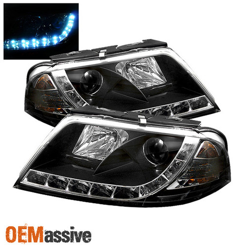 Fits 01-05 Passat JDM Black Projector R8 Style DRL Daylight LED Strip Headlights