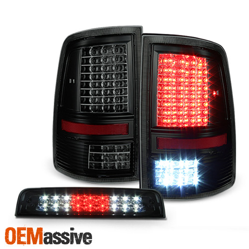 Fit 2009-2018 Ram Black LED Tail Lights Lamp & 3rd Brake Light - Smoke Len Combo