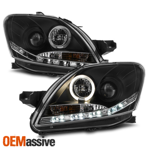 Fits 07-11 Yaris 4Dr Sedan Halo Projector Black Daytime DRL LED Headlights Lamps