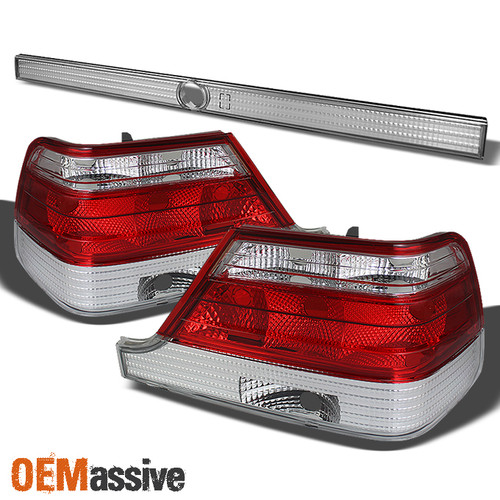 Fits 95-99 Mercedes Benz W140 S-Class Red Clear Tail Lights+Trunk Piece 3Pcs Set