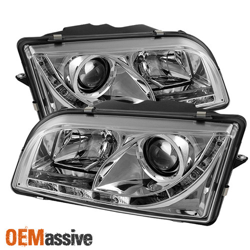 Fits 00-03 Volvo S40 V40 Clear Projector R8 Style DRL LED Strip Headlights Lamps