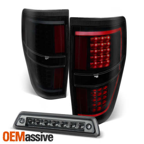 [Smoked Set] Fits 2009-2014 Ford F150 LED Light Bar Black Tail Lights+3rd Brake
