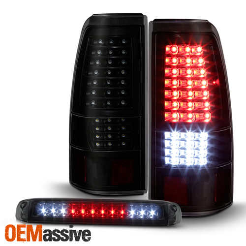 For 99-02 Chevy Silverado LED Tail Lights & LED 3rd Brake Lamps - Smoked Housing