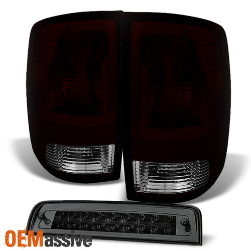 Fits 09-18 Dodge Ram Pickup Red Smoked Tail lights + Smoked LED 3Rd Brake Lamp