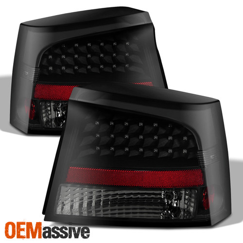 For 2009-2010 Dodge Charger LED Tail Lamps Brake Lights Housing - Black Smoke