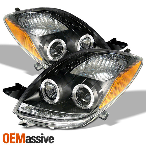 For 06-08 Yaris 2-Door Hatchback LED Halo Projector Headlights - Black Housing