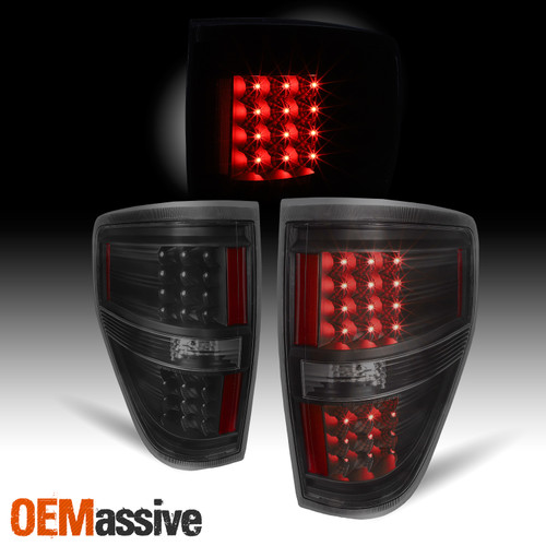 Fit 2009-2014 Ford F150 F-150 Black Smoked LED Tail Lights L+R 2010 2011 2012
