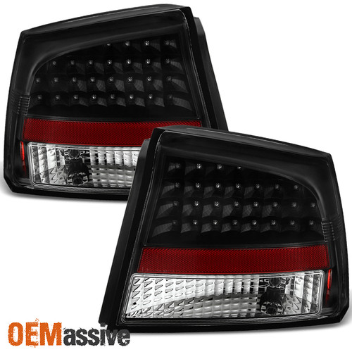 Fits 05-08 Charger Sport Black LED Tail Lights Brake Lamps Pair Left+Right Set