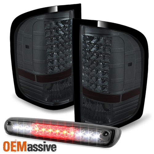 For 07-13 Chevy Silverado 1500 2500 3500 LED Smoke Taillights + 3Rd Brake Lamp