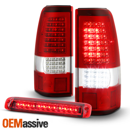 For 1999-2002 Chevy Silverado LED Tail Lights Housing & Red LED 3rd Brake Lamps