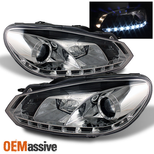 Fits Chrome 10-14 Vw Golf GTi Projector Headlights W/Daytime LED Running Lights
