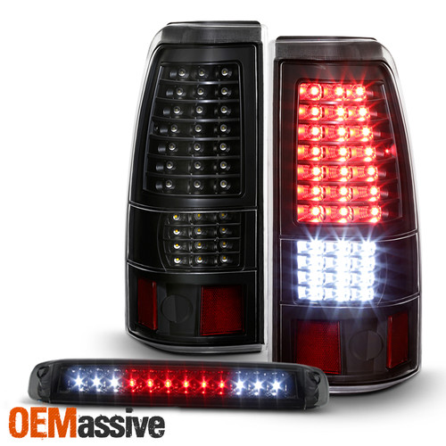 For 03-07 Chevy Silverado Black LED Tail Lights & Smoked LED 3rd Brake Lamps