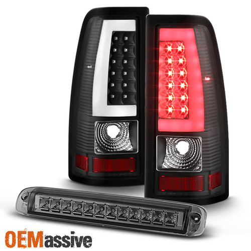 Fit 99-02 Chevy Silverado 99-06 GMC Sierra LED Black Tail Lights+3rd Brake Light