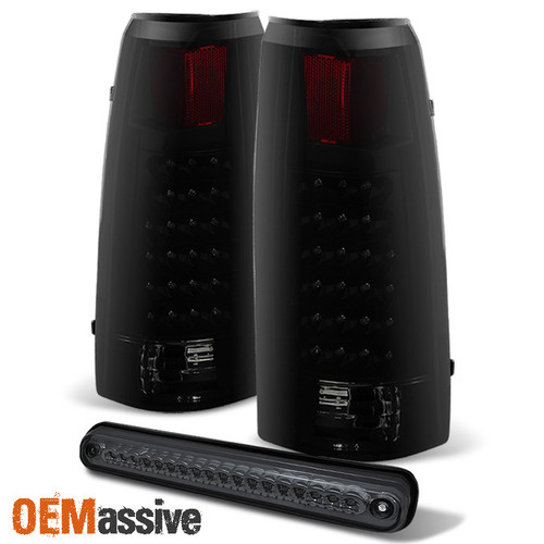 For 88-98 Chevy GMC C10 C/K Black Smoked Tail Lights+Smoke 3rd Brake Cargo Light