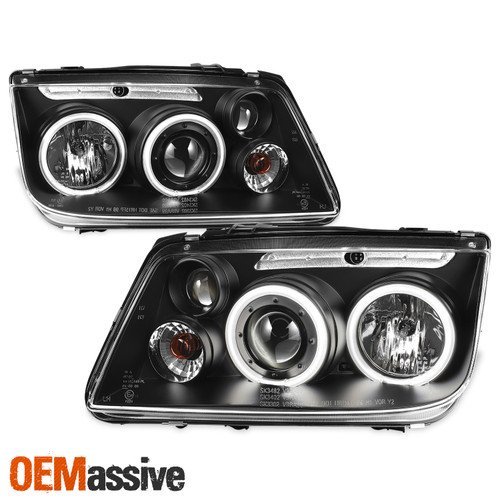 Fits 99-05 Vw Jetta Bora Mk4 Black Dual CCFL Halo Projector LED Headlights Lamps