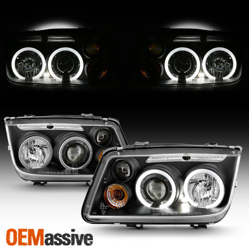 Fits 99-05 Vw Jetta Bora Mk4 Black Dual Halo Projector LED Headlights Lamps Pair