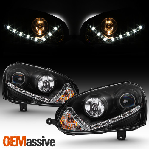 Fits 06-09 Volkswagen GTI/Jetta/Rabbit Black DRL Tube LED Projector Headlights