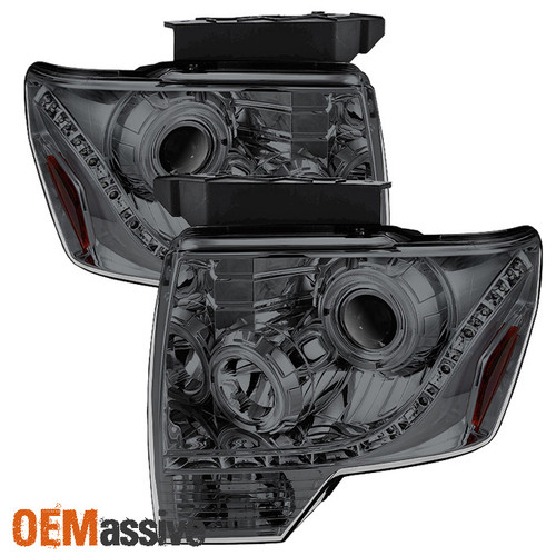 Fit Smoked 2009-2014 F150 Dual Halo Projector LED Headlights 2011 2012 2013