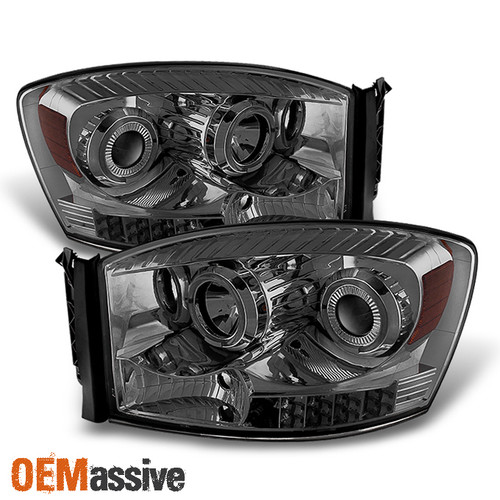 Fit Smoked 2006 2007 2008 Dodge Ram 1500 2500 3500 Halo LED Projector Headlights