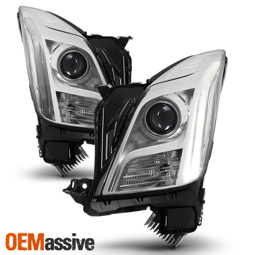 Fit 2013-2017 Cadillac XTS [HID Model] Chrome Headlights w/o-AFS Pair Left+Right