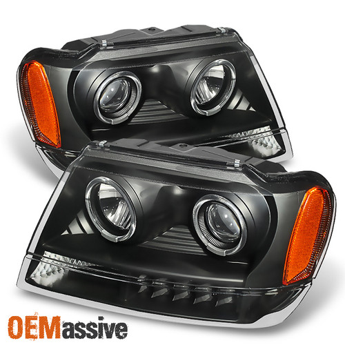 Fit 99-04 Jeep Grand Cherokee Black Projector Headlights light Lamp Replacement