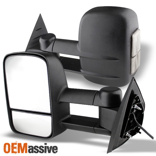 Fit 2007-2014 Silverado Sierra MANUAL Telescoping Tow Mirror Smoke LED Signal