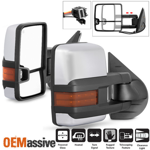 Fit Chrome Cover 07-13 Silverado Suburban Sierra Power Heated LED Towing Mirrors