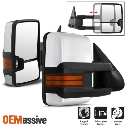 Fit Chrome Cover Silverado Suburban Sierra Manual LED Signal Side Towing Mirrors