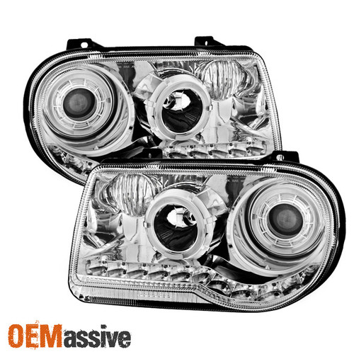 For 05-10 Chrysler 300 C Model Special Chrome LED Dual Halo Projector Headlights