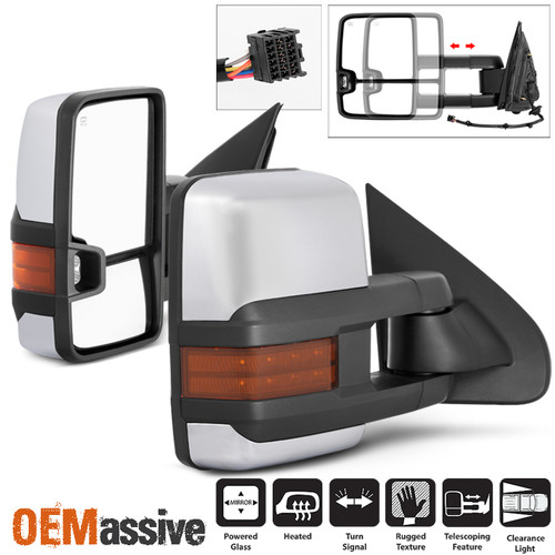 Fit Chrome Cover 14-18 Silverado Sierra Power Heated LED Signal Towing Mirrors