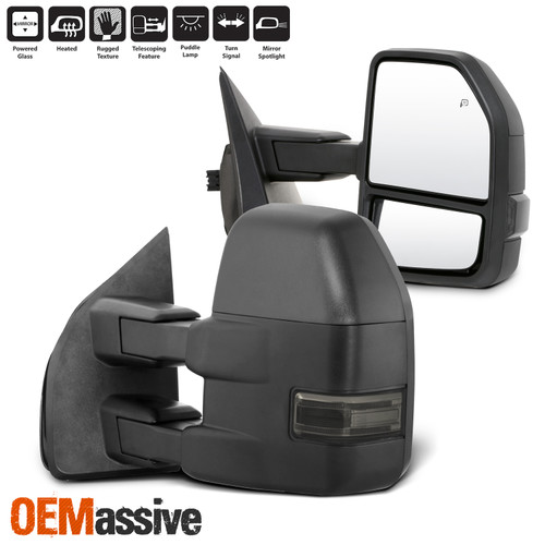 Fits 2015-2018 F-150 Pickup Power Heated Mirrors w/LED Smoked Signal Pair 2Pc