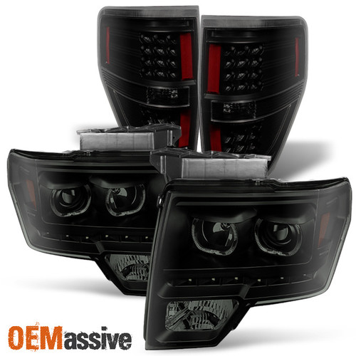Fit 2009-14 F150 Pickup *Exclusive* LED Halo Black Smoked Headlights+Tail Lights
