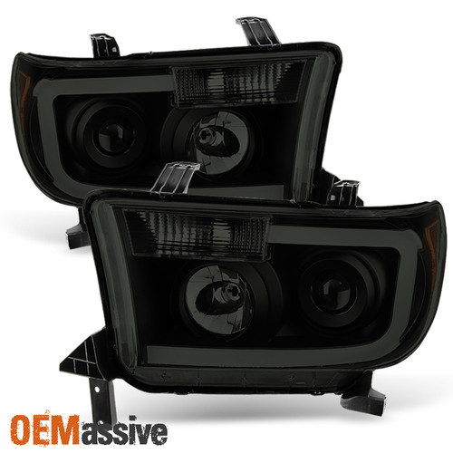 Fits 07-13 Toyota Tundra 08-17 Sequoia Black Smoked LED Tube Projector Headlight